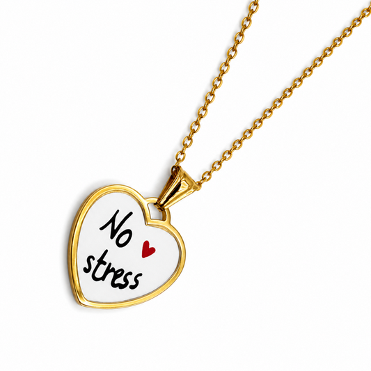 Collana Cuore "No Stress" – Ciondolo Gold con Scritta e Cuoricino Rosso