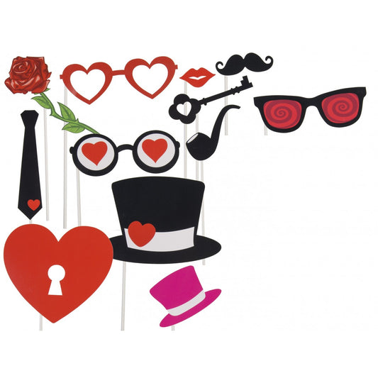 Set di 12 photo prop stick occhiali baffi e bocche
